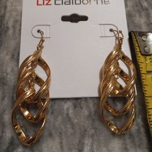 Brand New, On Card, Liz Claiborne Gold Dangle Earrings